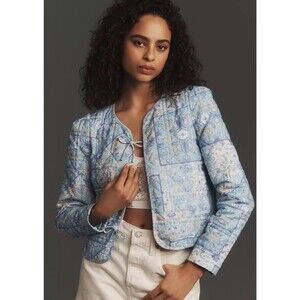 Anthropologie Dolan Bow Front Linen Quilted Lady Jacket Size Large